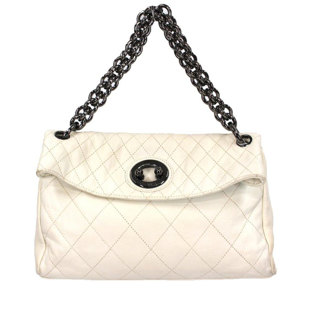Chanel White Diamond Quilted Stitch Leather Flap Chunky Chain Shoulder Handbag